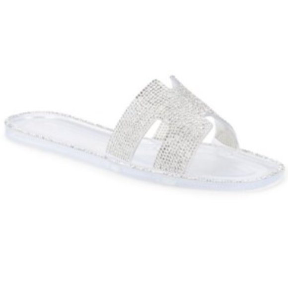 Steve Madden Clear Rhinestone Encrusted Jelly Sandals/ Slides - Picture 1 of 9